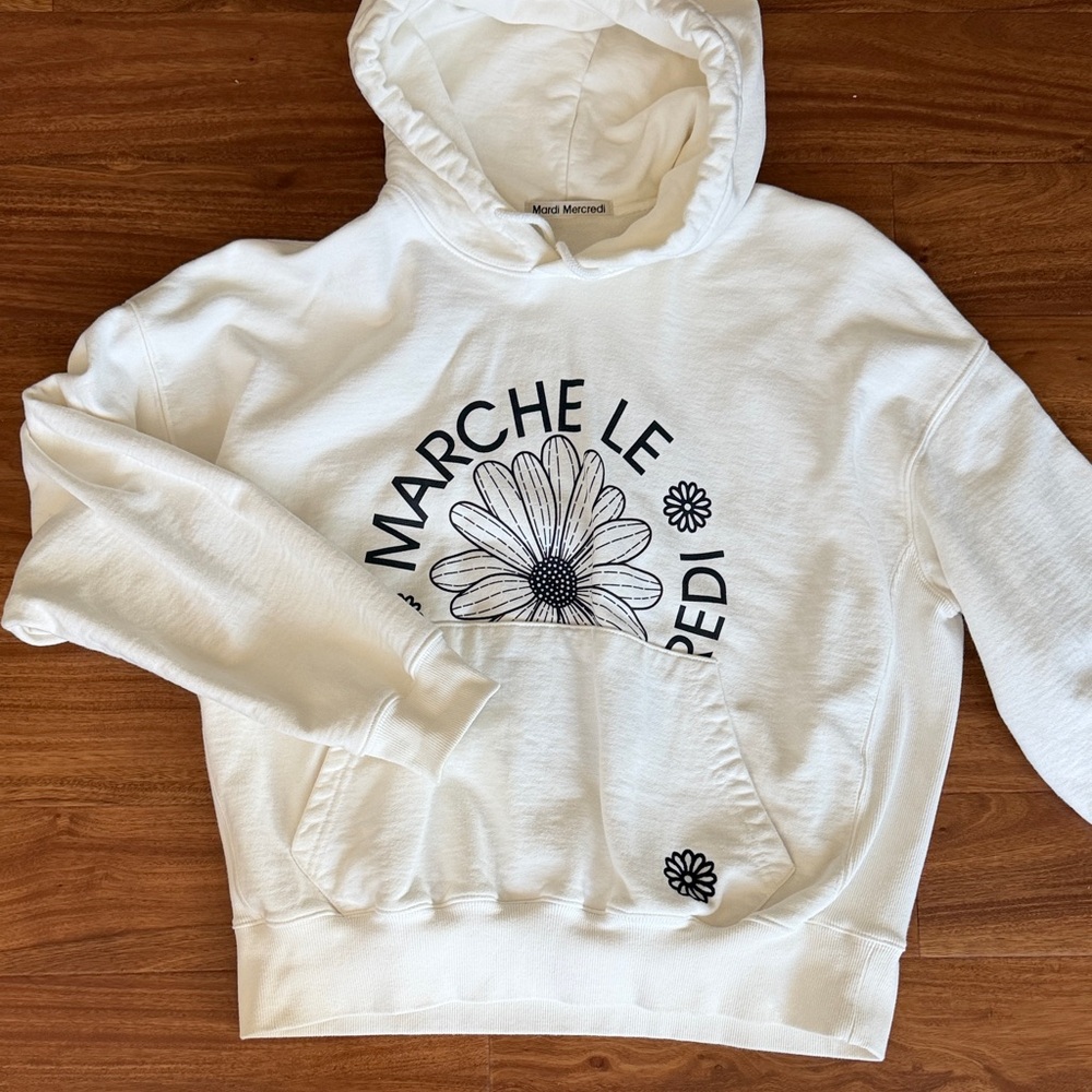Mardi Mercredi Women White Floral Graphic Hoodie - Black Print